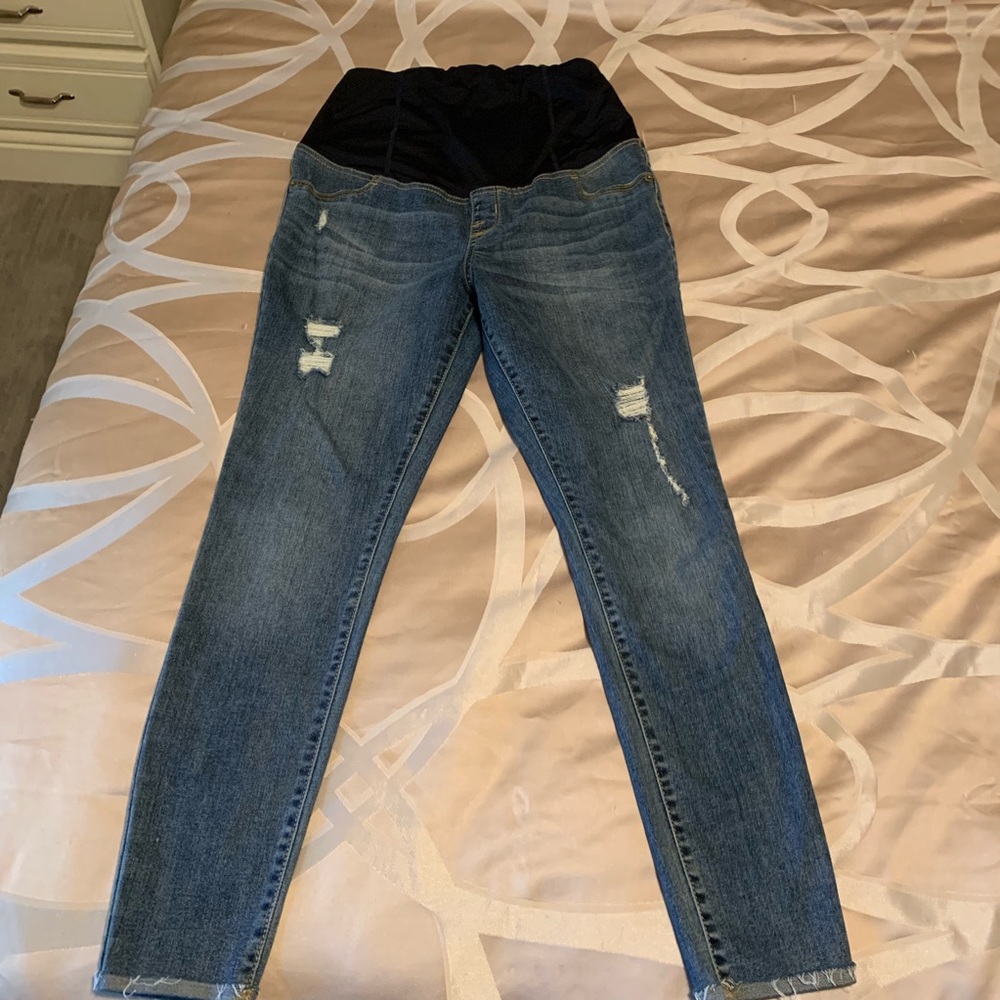 Maternity Crossover Panel Distressed Skinny Jeans